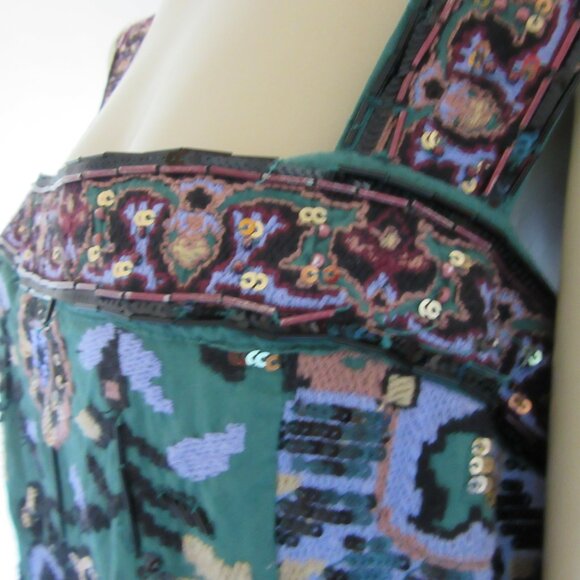 ANTHROPOLOGIE Green Cotton Beaded Fringe Sleeveless Cotton Short Dress-FLAWS! - Picture 9 of 12
